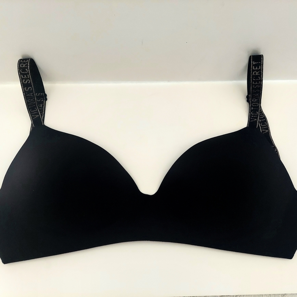 Victoria's Secret Black Wireless T-shirt Bra with Glitter Logo Straps